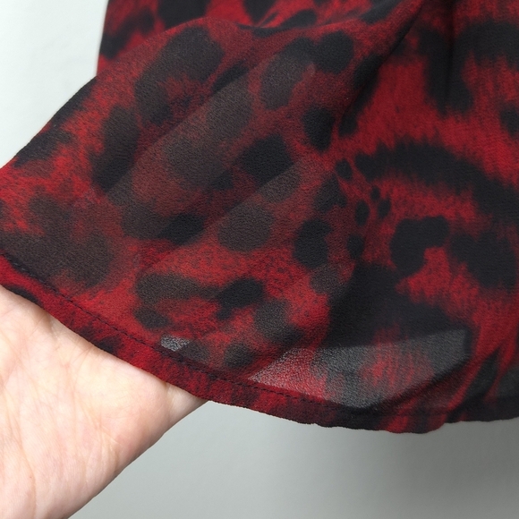 Michael Kors Red & Black Leopard Chiffon Long Sleeve Mini A-Line Dress - Picture 7 of 8